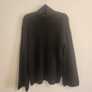 French Connection Women's Sz Small Black Flossy High Neck Bell Sleeve Jumper NWT